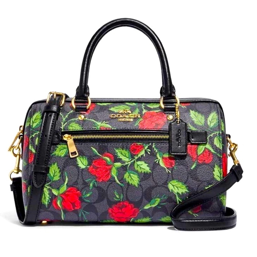 NWT Coach Rowan Satchel In Signature Canvas With Fairytale Rose Print - Picture 1 of 13